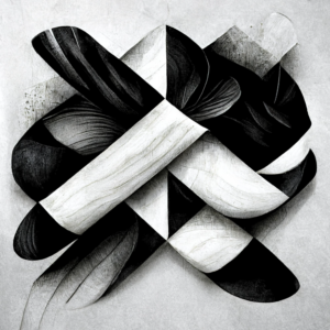 Modern abstract dynamic shapes black and white background with grainy paper texture Digital art